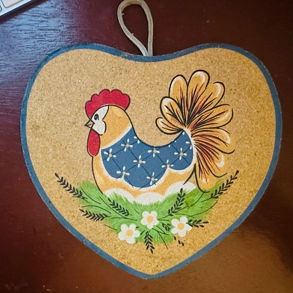 Rooster Cork Handpainted Wall Decor